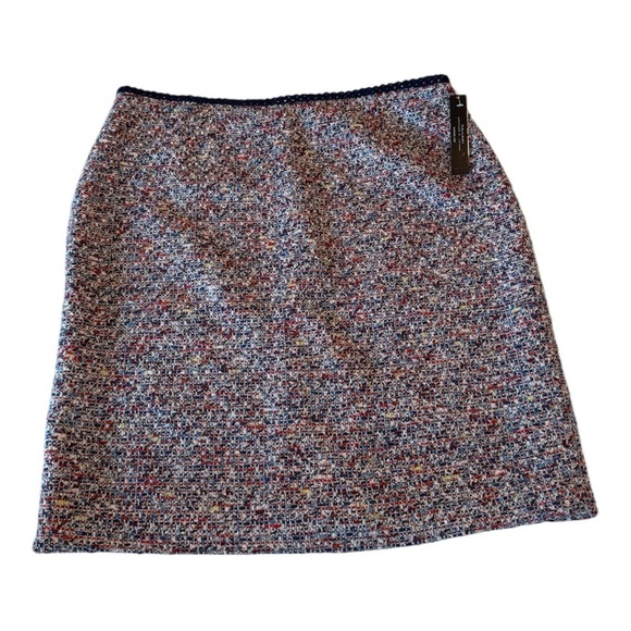 Tahari A Line Tweed Multi Color Metallic Ribbon Trim Waist Mini Skirt Size 16 - Picture 2 of 14